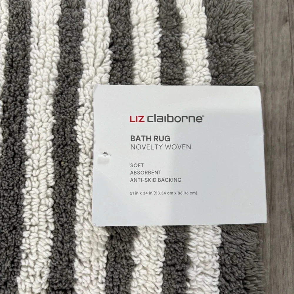 NWT Liz Claiborne Grey and White Striped Bath Mat
